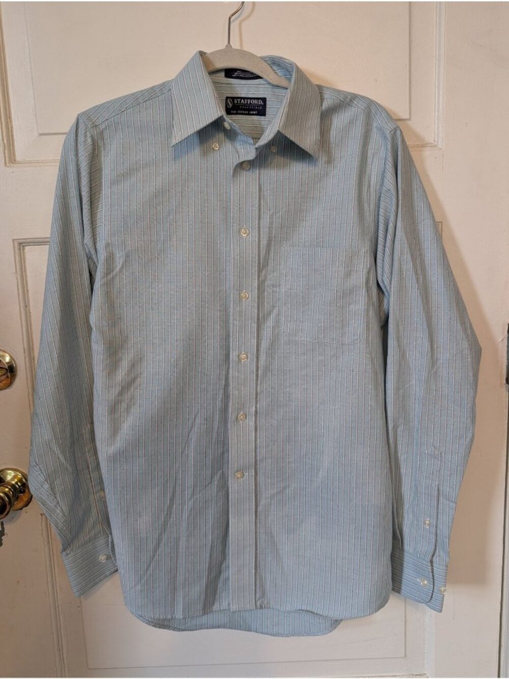 Stafford Executive Light Blue White Long-sleeve Dress Shirt Size 14.5 34/35